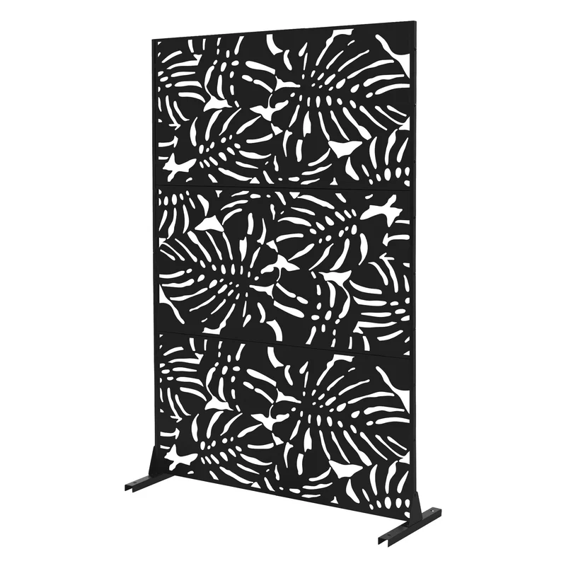 ML-Design | Metall-Sichtschutz mit Ständer, 3 Paneele erweiterbar, Schwarz aus Stahl, Raumteiler Trennwand