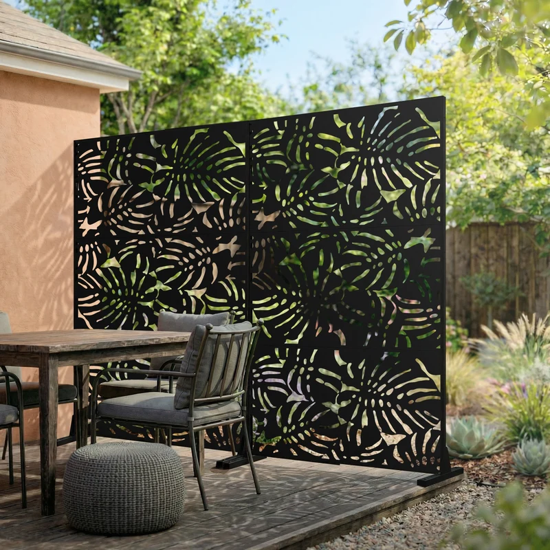Metall-Sichtschutz Roma Schwarz 120x180 cm aus Stahl Raumteiler mit 3 Paneele Trennwand erweiterbar mit Ständer ML-Design