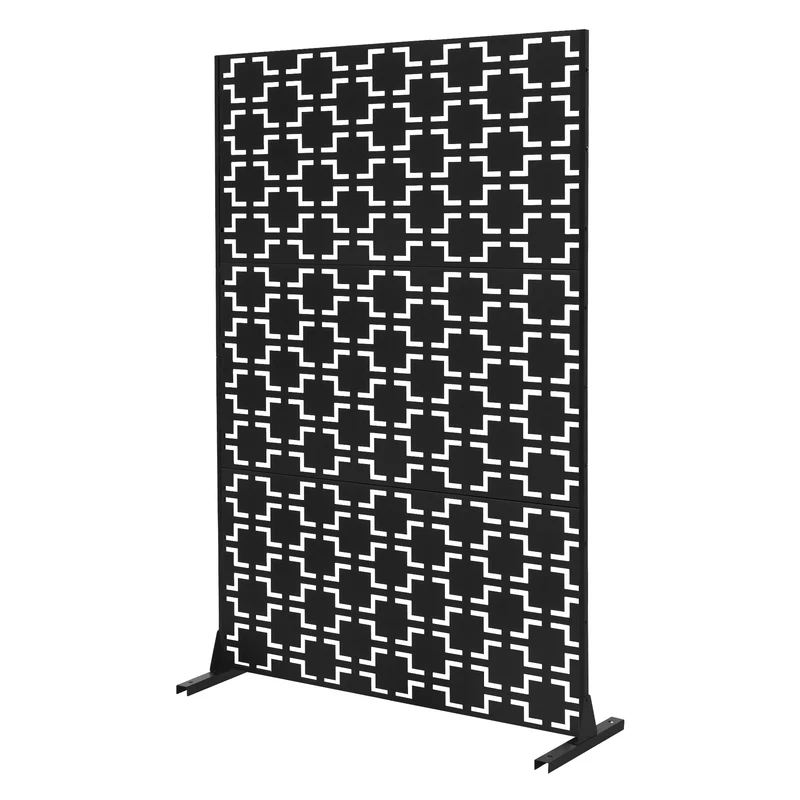 ML-Design | Metall-Sichtschutz mit Ständer, 3 Paneele erweiterbar, Schwarz aus Stahl, Raumteiler Trennwand