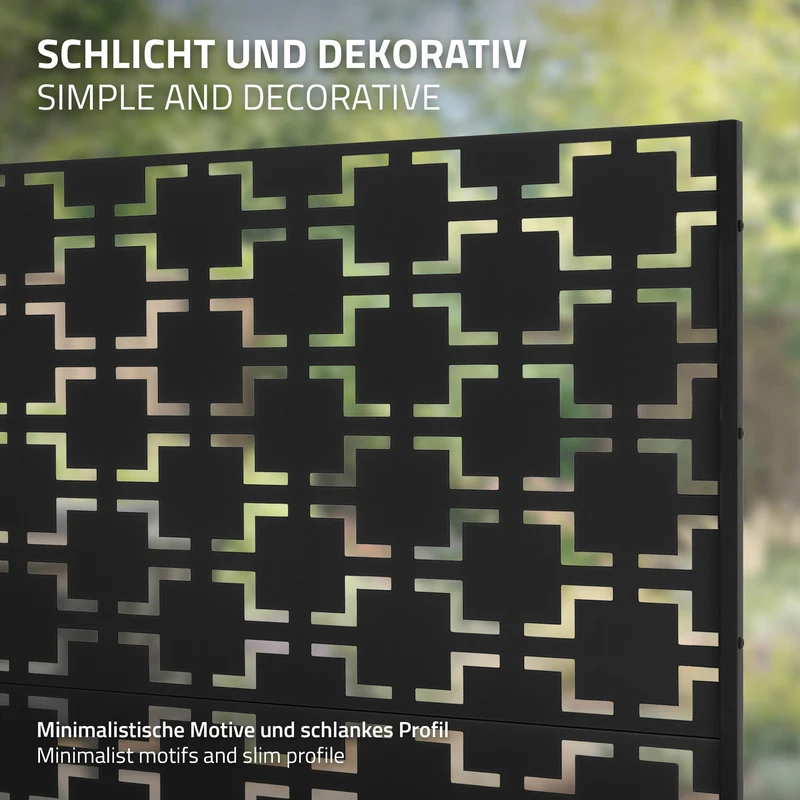 Metall-Sichtschutz Milano Schwarz 120x180 cm aus Stahl Raumteiler mit 3 Paneele Trennwand erweiterbar mit Ständer ML-Design