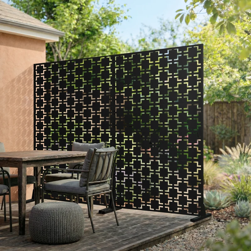 Metall-Sichtschutz Milano Schwarz 120x180 cm aus Stahl Raumteiler mit 3 Paneele Trennwand erweiterbar mit Ständer ML-Design