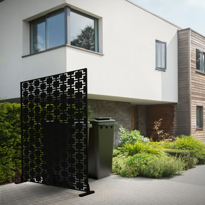 Metall-Sichtschutz Milano Schwarz 120x180 cm aus Stahl Raumteiler mit 3 Paneele Trennwand erweiterbar mit Ständer ML-Design