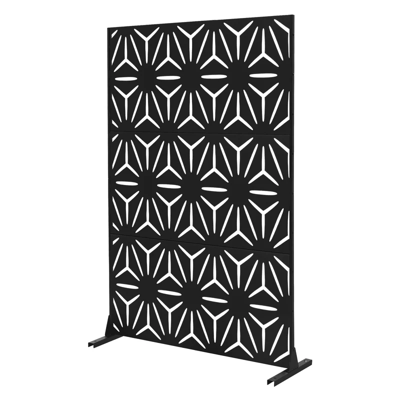 ML-Design | Metall-Sichtschutz mit Ständer, 3 Paneele erweiterbar, Schwarz aus Stahl, Raumteiler Trennwand
