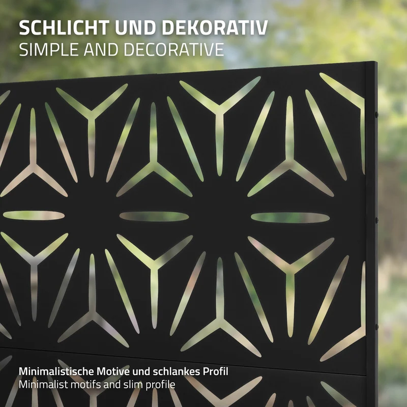 Metall-Sichtschutz Torino Schwarz 120x180 cm aus Stahl Raumteiler mit 3 Paneele Trennwand erweiterbar mit Ständer ML-Design