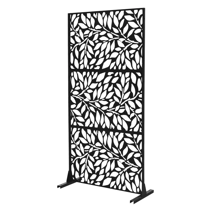 ML-Design | Metall-Sichtschutz mit Ständer, 3 Paneele erweiterbar, Schwarz aus Stahl, Raumteiler Trennwand