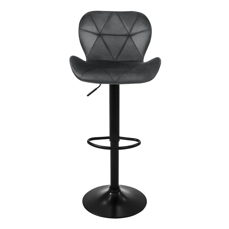 B-Ware Barhocker 2er Set Grau Samtbezug mit Rückenlehne und Fußstütze höhenverstellbar 59-79cm ML-Design