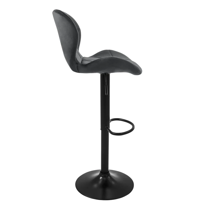 B-Ware Barhocker 2er Set Grau Samtbezug mit Rückenlehne und Fußstütze höhenverstellbar 59-79cm ML-Design