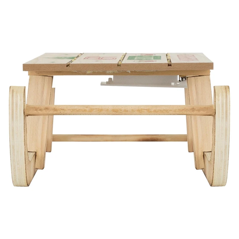 ECD Germany | Weihnachtsschlitten mit warmweißen LED, Braun, aus Holz, Weihnachtsdeko mit Timer, Batteriebetrieb