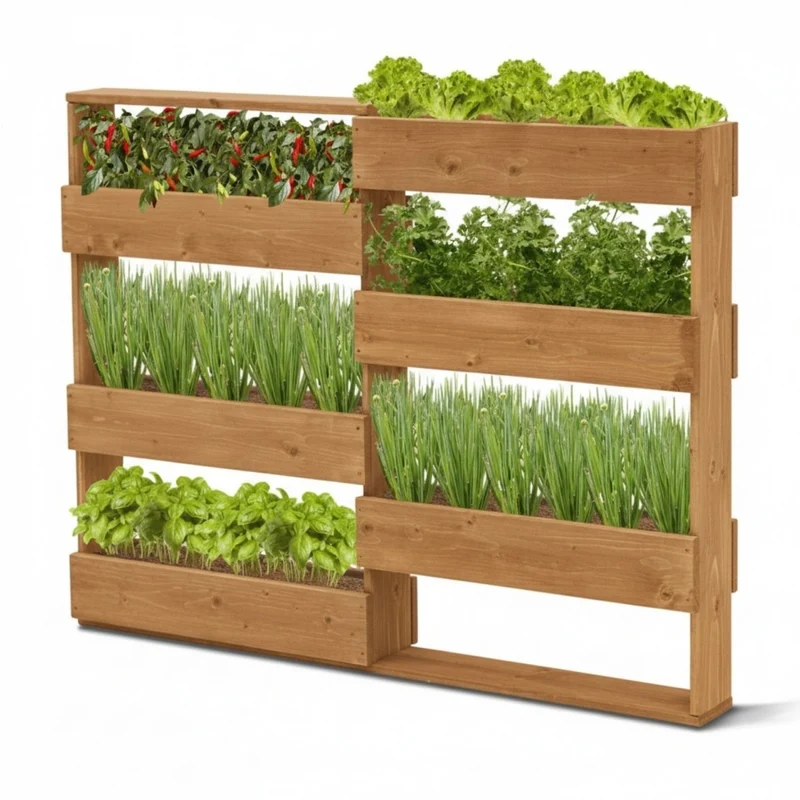 Coemo Vertikalbeet Riga Kräuterbeet Holz 6 Pflanzkästen Wandmontage