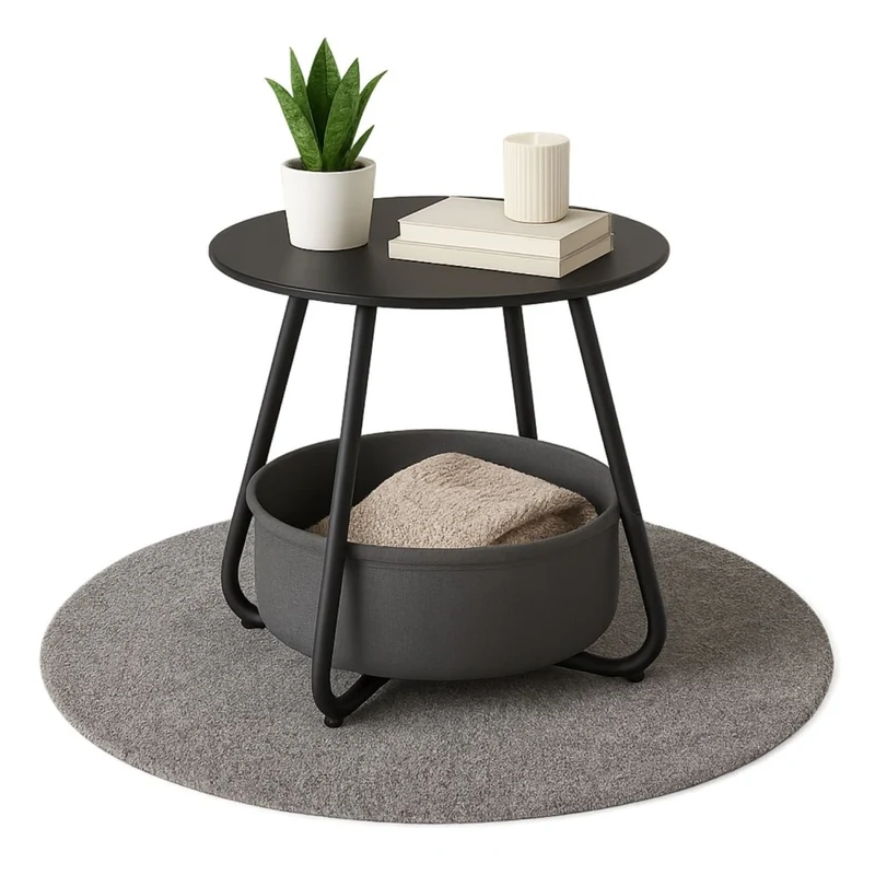 B-Ware Beistelltisch Kosi mit Canvas Korb - Metallgestell mit Stoffkorb
