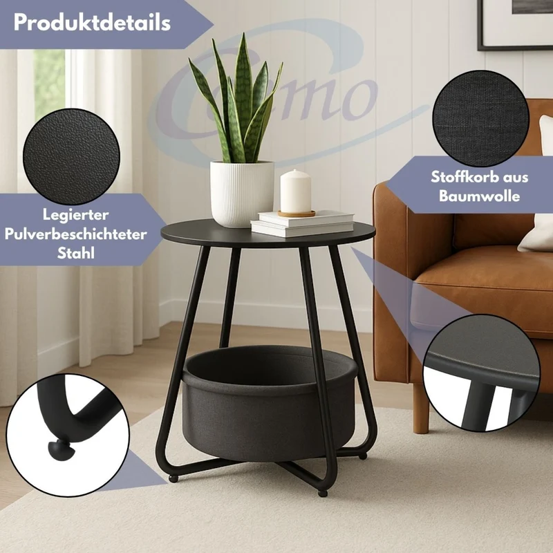 B-Ware Beistelltisch Kosi mit Canvas Korb - Metallgestell mit Stoffkorb