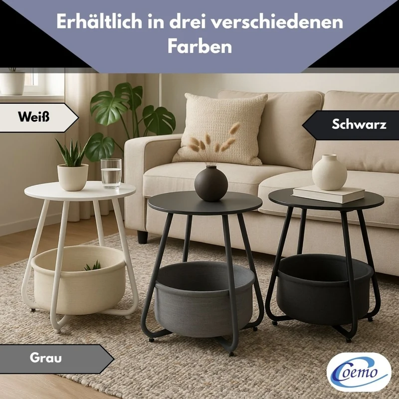 B-Ware Beistelltisch Kosi mit Canvas Korb - Metallgestell mit Stoffkorb
