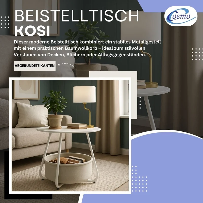 B-Ware Beistelltisch Kosi mit Canvas Korb - Metallgestell mit Stoffkorb