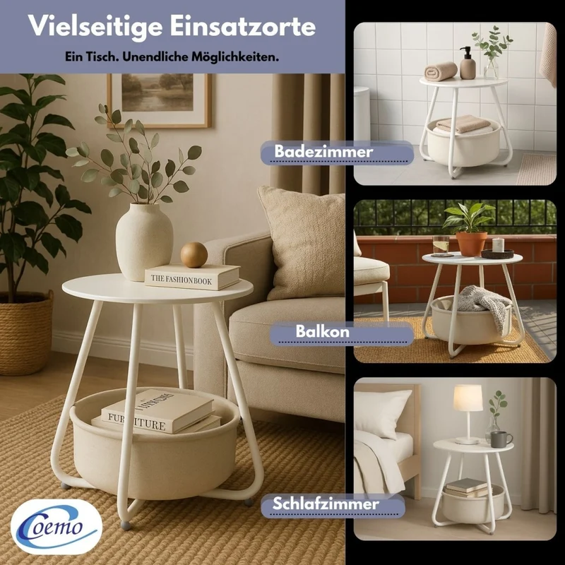 B-Ware Beistelltisch Kosi mit Canvas Korb - Metallgestell mit Stoffkorb