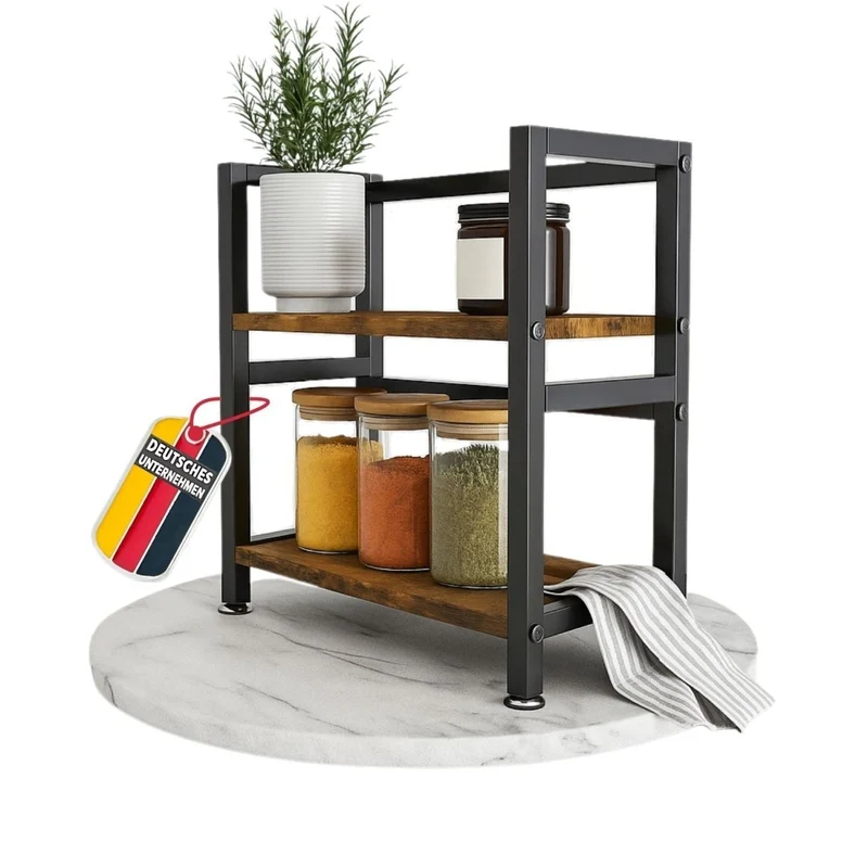 Mein-Regal kompaktes Küchenregal Vintage aus Holz mit Metallrahmen