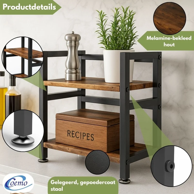 Mein-Regal kompaktes Küchenregal Vintage aus Holz mit Metallrahmen