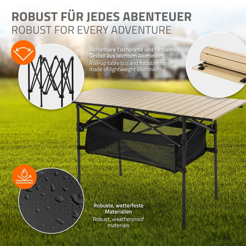 B-Ware Campingtisch klappbar 118x55x64,5 cm Beige aus Aluminium Hauki