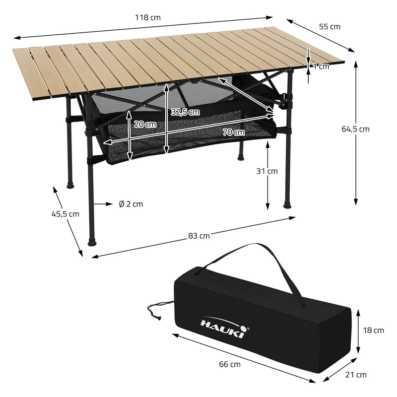 B-Ware Campingtisch klappbar 118x55x64,5 cm Beige aus Aluminium Hauki