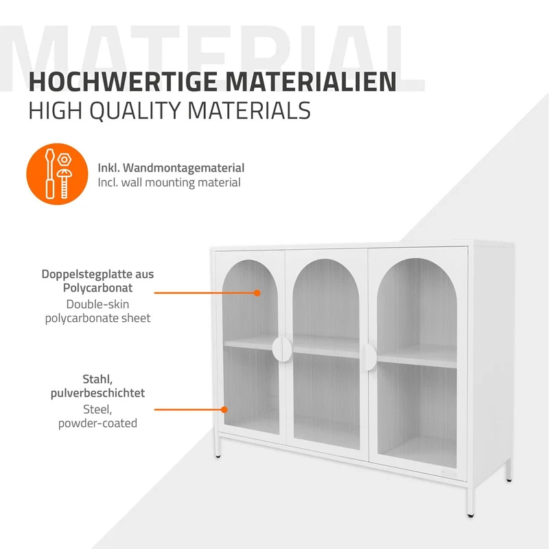 B-Ware Vitrinenschrank 120x93x40 cm Vitrine mit 4 Ablage-/Regalfächer Weiß aus Stahl ML-Design