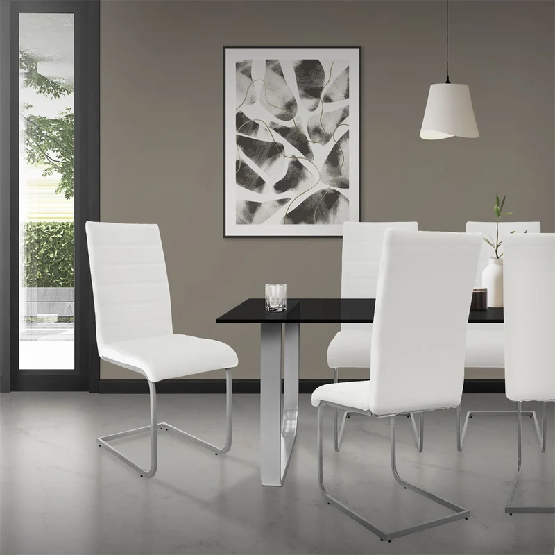 B-Ware Esszimmerstuhl Freischwinger 2er Set mit Rückenlehne Weiß Kunsterlederbezug ML-Design