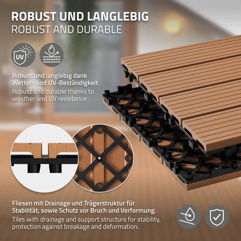 B-Ware Terrassenfliesen 60x30 cm 6er Set für 1m² Hellbraun aus WPC