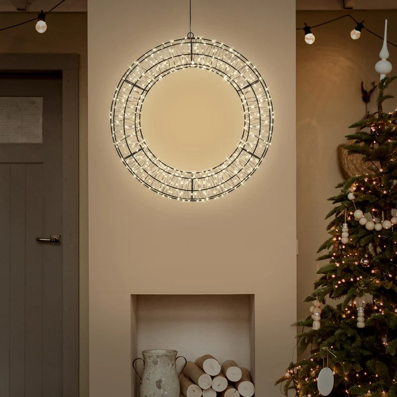 ECD Germany | LED Weihnachtskranz Ø50 cm Warmweiß Weihnachtsdeko mit Lichterkette Lichterkranz Fenster Weihnachtsbeleuchtung Außen 720LED Timer