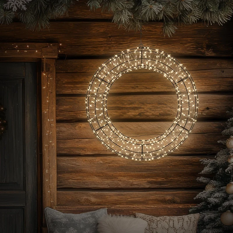ECD Germany | LED Weihnachtskranz Ø50 cm Warmweiß Weihnachtsdeko mit Lichterkette Lichterkranz Fenster Weihnachtsbeleuchtung Außen 720LED Timer