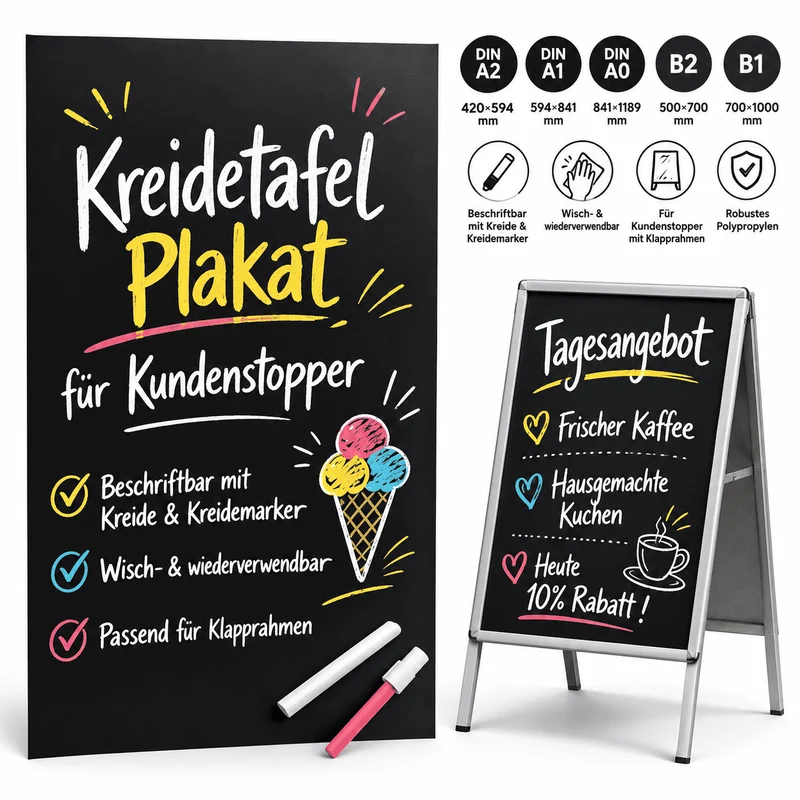 Kundenstopper Kreidetafel Alu Classic DIN A1 – beidseitig beschriftbar