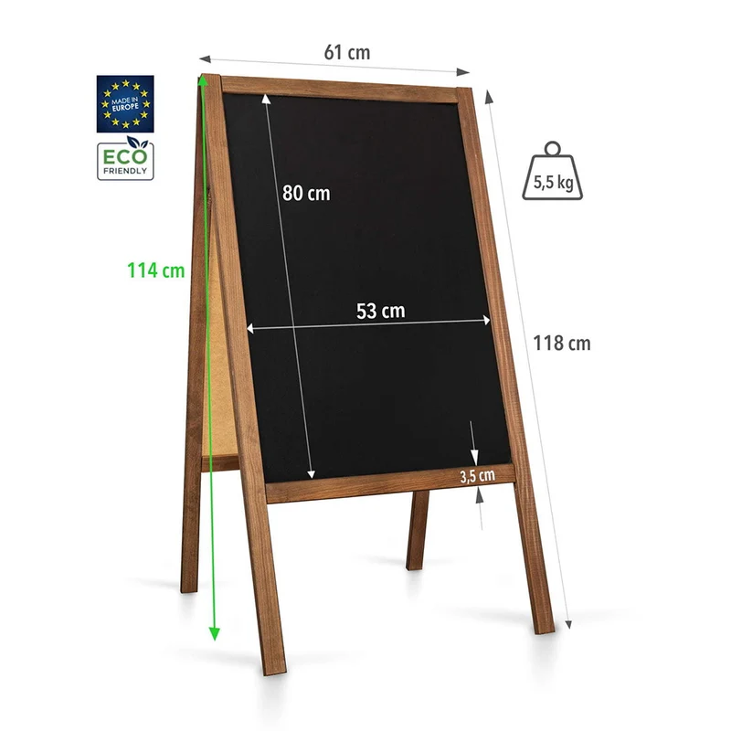 Holz Kreidetafel-Aufsteller, 61x118cmcm, Dunkelbraun, Indoor