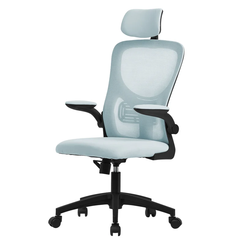 B-Ware Ergonomischer Bürostuhl Blau Netzgewebe mit verstellbarer Kopfstütze und Rollen ML-Design