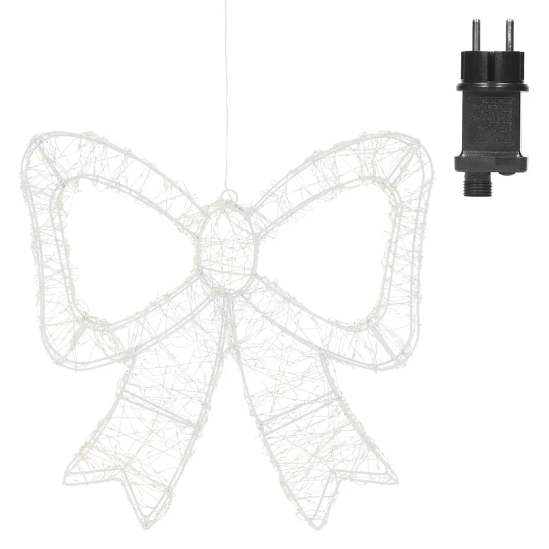 ECD Germany | LED Deko Schleife mit Timer 720 LED 46 cm Metall Warmweiß LED Schleife Weihnachten Weihnachtsdeko Weihnachtsbeleuchtung Außen