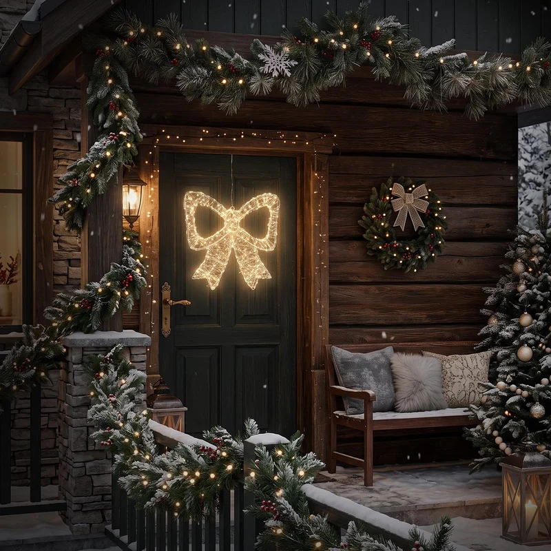 ECD Germany | LED Deko Schleife mit Timer 720 LED 46 cm Metall Warmweiß LED Schleife Weihnachten Weihnachtsdeko Weihnachtsbeleuchtung Außen