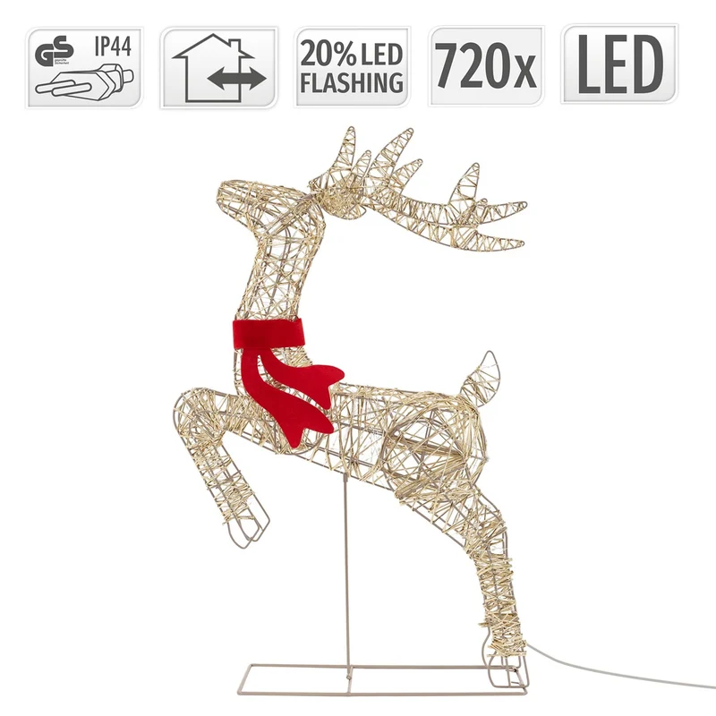 ECD Germany | LED Rentier Figur mit Timer Blinkfunktion 720 LED 91 cm Metall Gold Weihnachtsrentier Weihnachtsdeko Garten Weihnachtsbeleuchtung Außen