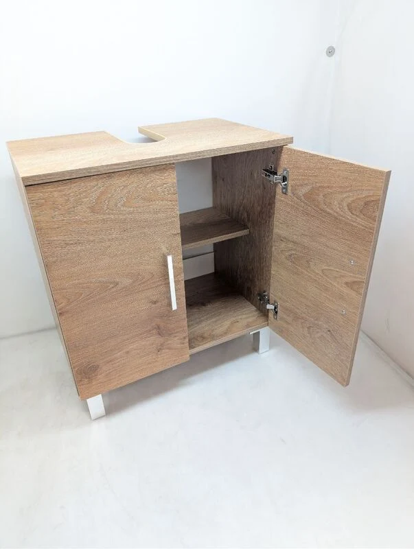B-Ware Waschtischunterschrank Walnuss-Dekor 60,2x38,5x56cm Badschrank Stauraum 2 Türen