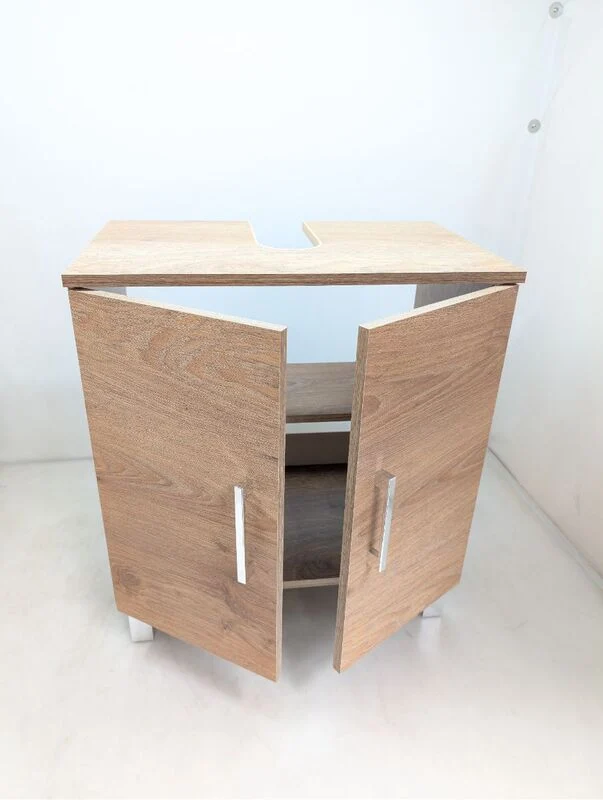 B-Ware Waschtischunterschrank Walnuss-Dekor 60,2x38,5x56cm Badschrank Stauraum 2 Türen