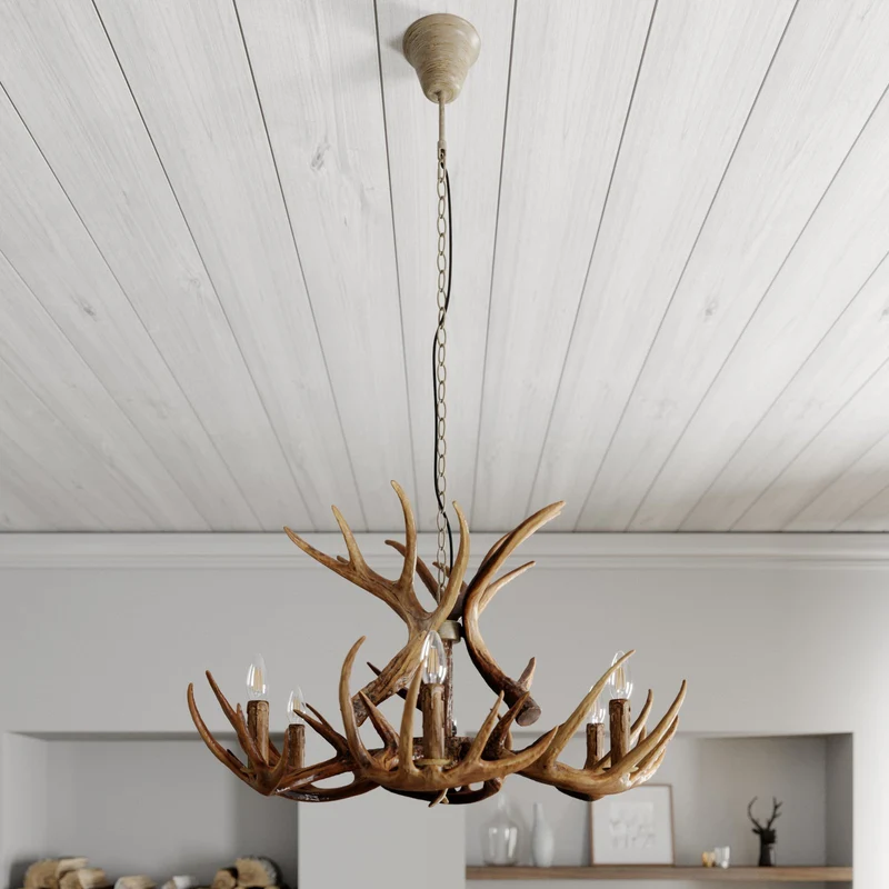 B-Ware Lindby Fibi Hängeleuchte Pendelleuchte Deckenlampe Lampe Leuchte Geweih braun