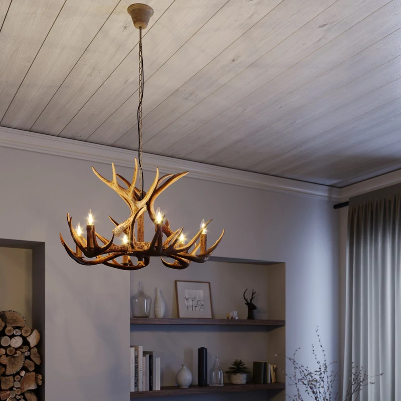 B-Ware Lindby Fibi Hängeleuchte Pendelleuchte Deckenlampe Lampe Leuchte Geweih braun