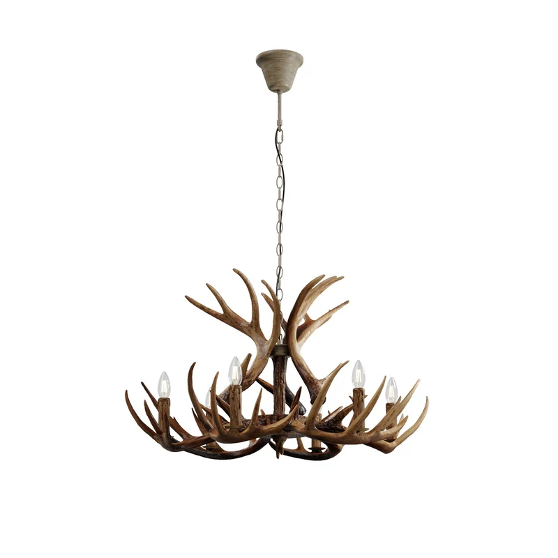 B-Ware Lindby Fibi Hängeleuchte Pendelleuchte Deckenlampe Lampe Leuchte Geweih braun