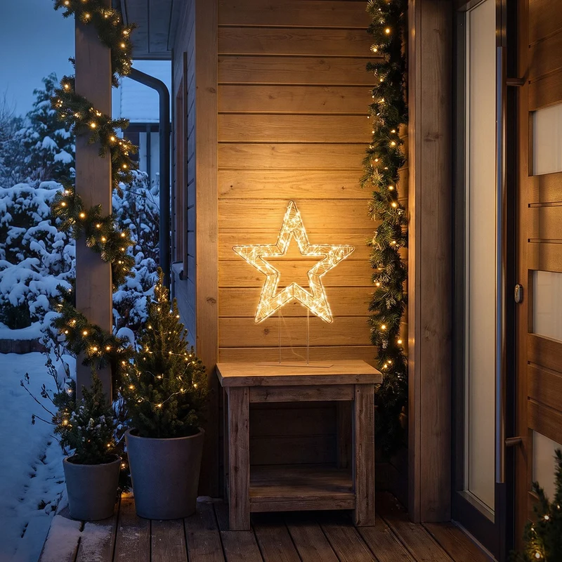 ECD Germany | LED Weihnachtsstern auf Sockel Warmweiß Stern Leuchtstern Weihnachtsdeko mit Lichterkette Weihnachtsbeleuchtung Außen mit Timer