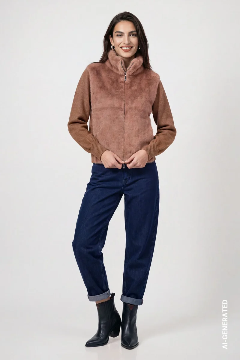 Strickjacke mit Kunstfell