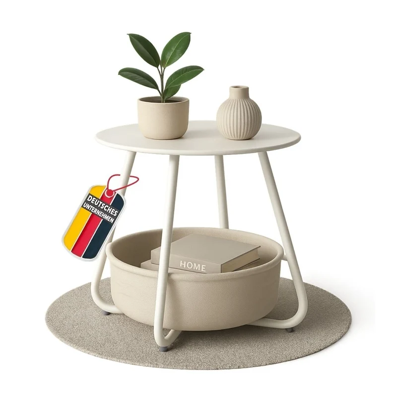 Coemo Beistelltisch Kosi mit Canvas Korb - Metallgestell mit Stoffkorb
