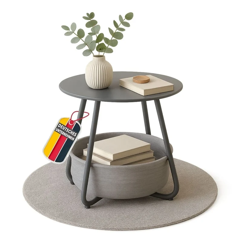 Coemo Beistelltisch Kosi mit Canvas Korb - Metallgestell mit Stoffkorb