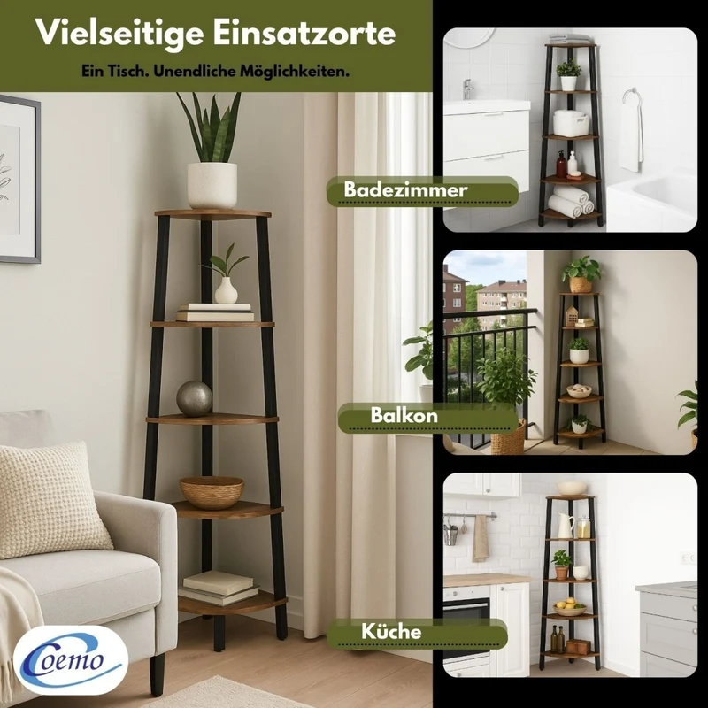 Mein-Regal 3-seitiges Eckregal Vintage Metallregal mit 5 Holz Regalböden