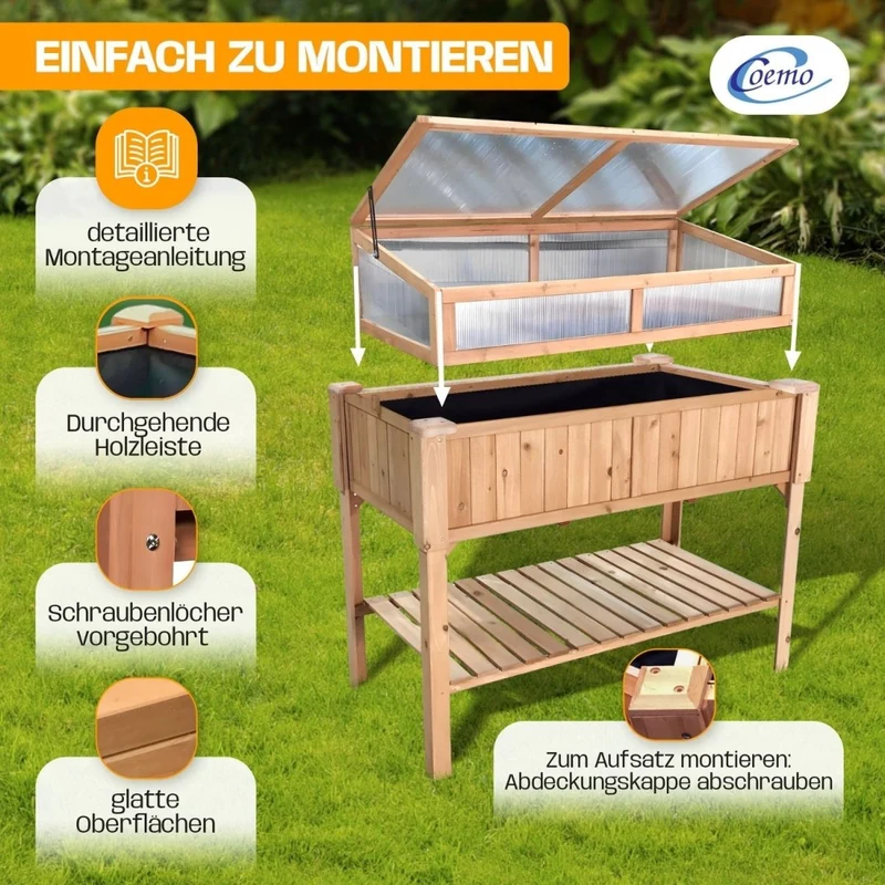 Coemo Frühbeetaufsatz - Gewächshausaufsatz für Hochbeete in verschiedenen Größen