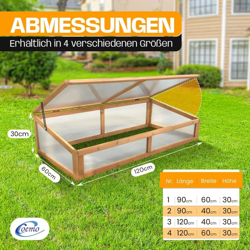 Coemo Frühbeetaufsatz - Gewächshausaufsatz für Hochbeete in verschiedenen Größen