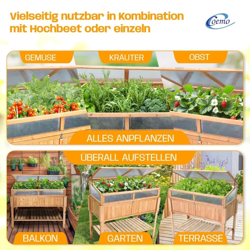 Coemo Frühbeetaufsatz - Gewächshausaufsatz für Hochbeete in verschiedenen Größen