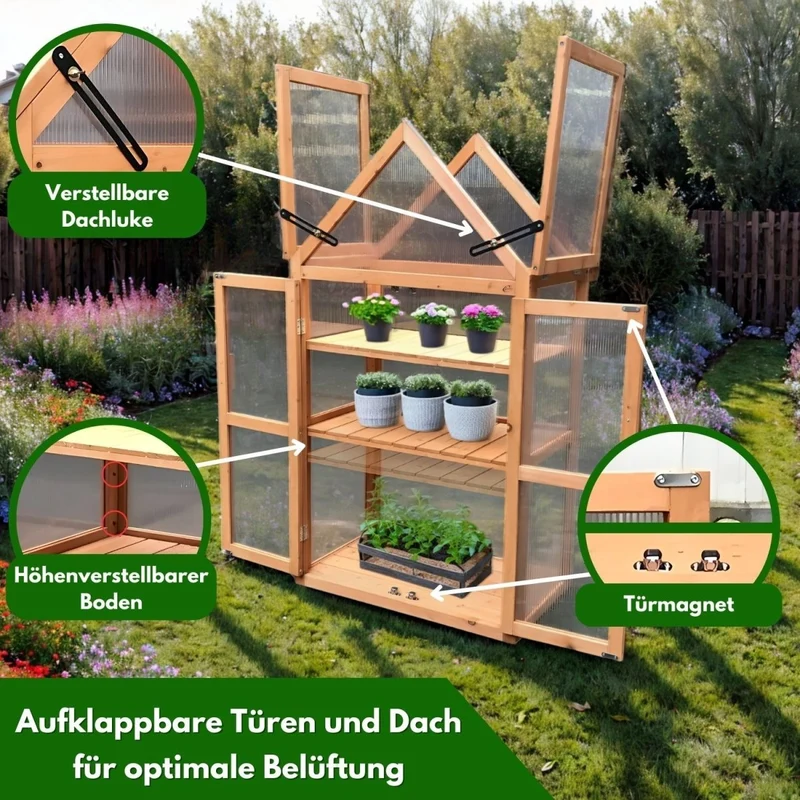 Coemo Gewächshaus Jan mit aufklappbaren Türen und Dach