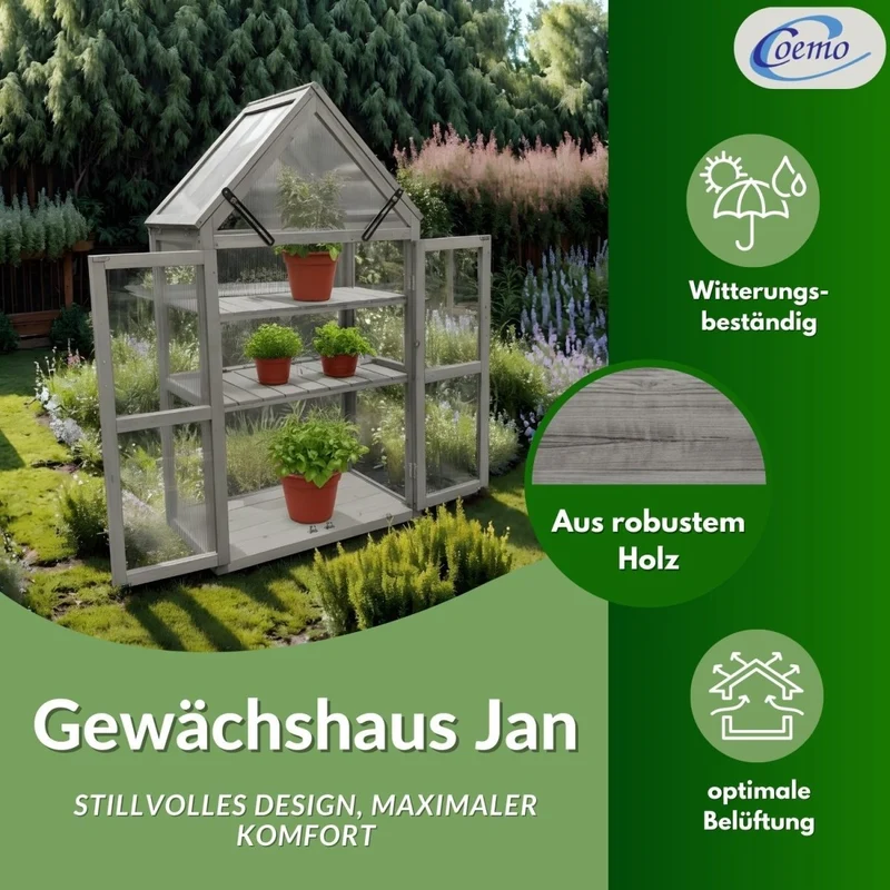 Coemo Gewächshaus Jan mit aufklappbaren Türen und Dach