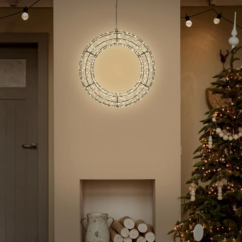 ECD Germany | LED Weihnachtskranz Ø38 cm Warmweiß Weihnachtsdeko mit Lichterkette Lichterkranz Fenster Weihnachtsbeleuchtung Außen 480LED Timer