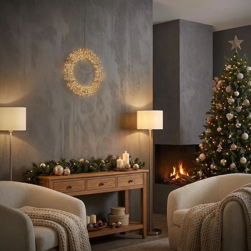 ECD Germany | LED Weihnachtskranz Ø38 cm Warmweiß Weihnachtsdeko mit Lichterkette Lichterkranz Fenster Weihnachtsbeleuchtung Außen 480LED Timer